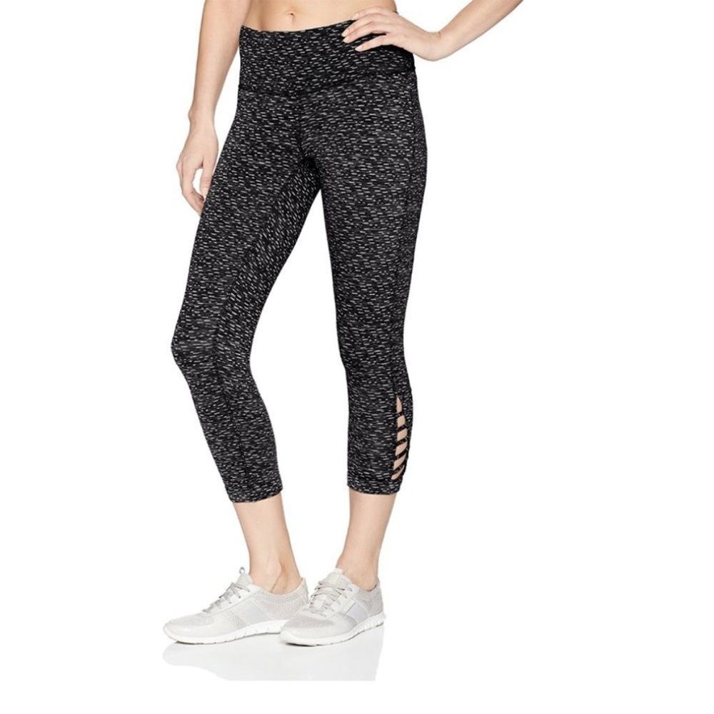 PrAna naturale Capri leggings yoga speck black charcoal gray lattice lace